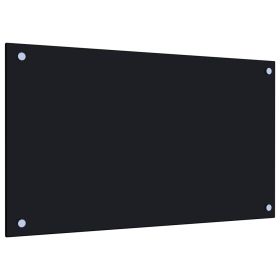 Kitchen Backsplash Black 27.6"x15.7" Tempered Glass