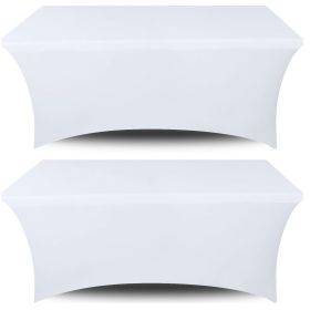 Stretch Spandex Table Covers 4FT Pack of 2 Fitted Tablecloths for Rectangle Tables Stretchy Wrinkle Resistant Folding Table Cover White