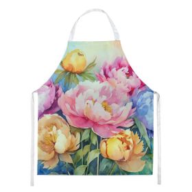 Peonies in Watercolor Apron Cooking Kitchen Server Baking Crafts Gardening for Adult Women Men, Unisex, Large, Multicolor