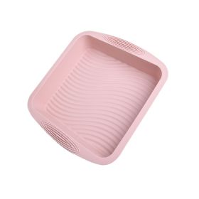 1pc Square Silicone Cake Pan Wave Pattern Toast Bread Baking Pan Easy To Wash High Temperature Resistant Oven Silicone Cake Mold (Color: pink)