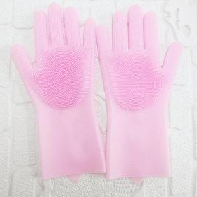 1 Pair Dishwashing Cleaning Gloves Magic Silicone Rubber Dish Washing Glove For Household Scrubber Kitchen Clean Tool Scrub (Color: pink, size: 1 Pair)